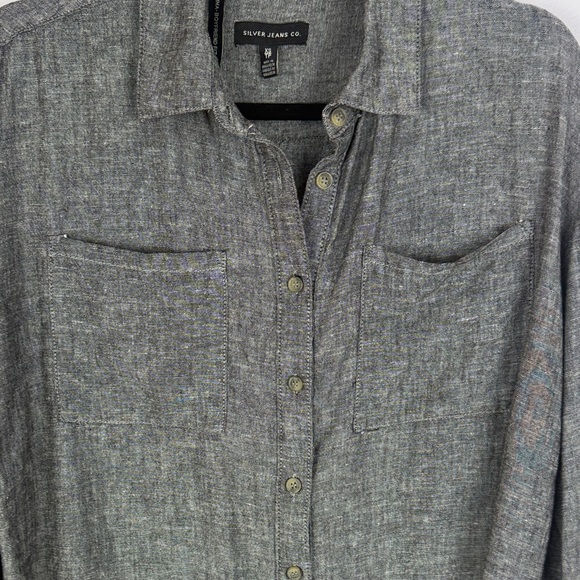 Silver Jeans Co. Emma-Boyfriend Fit Linen Blend Charcoal Long Sleeve XS Blouse - Picture 10 of 12